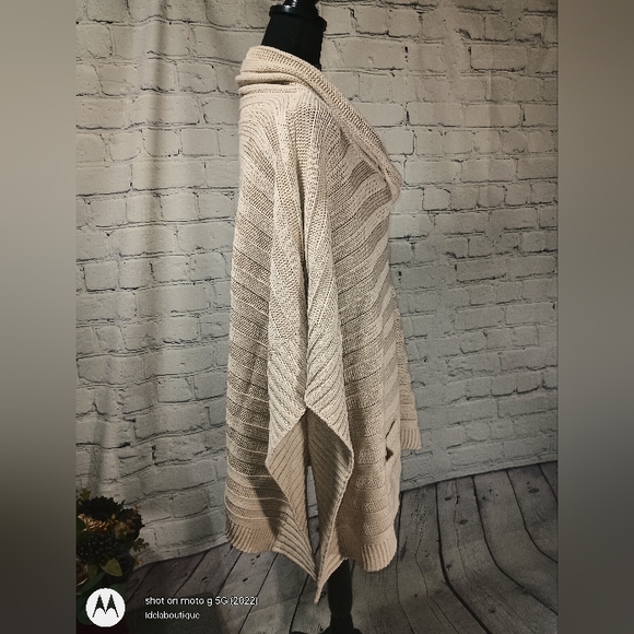 Max Sport LA CowlNeck Knit ribbed SweaterPoncho Heather Oatmeal - Picture 8 of 16